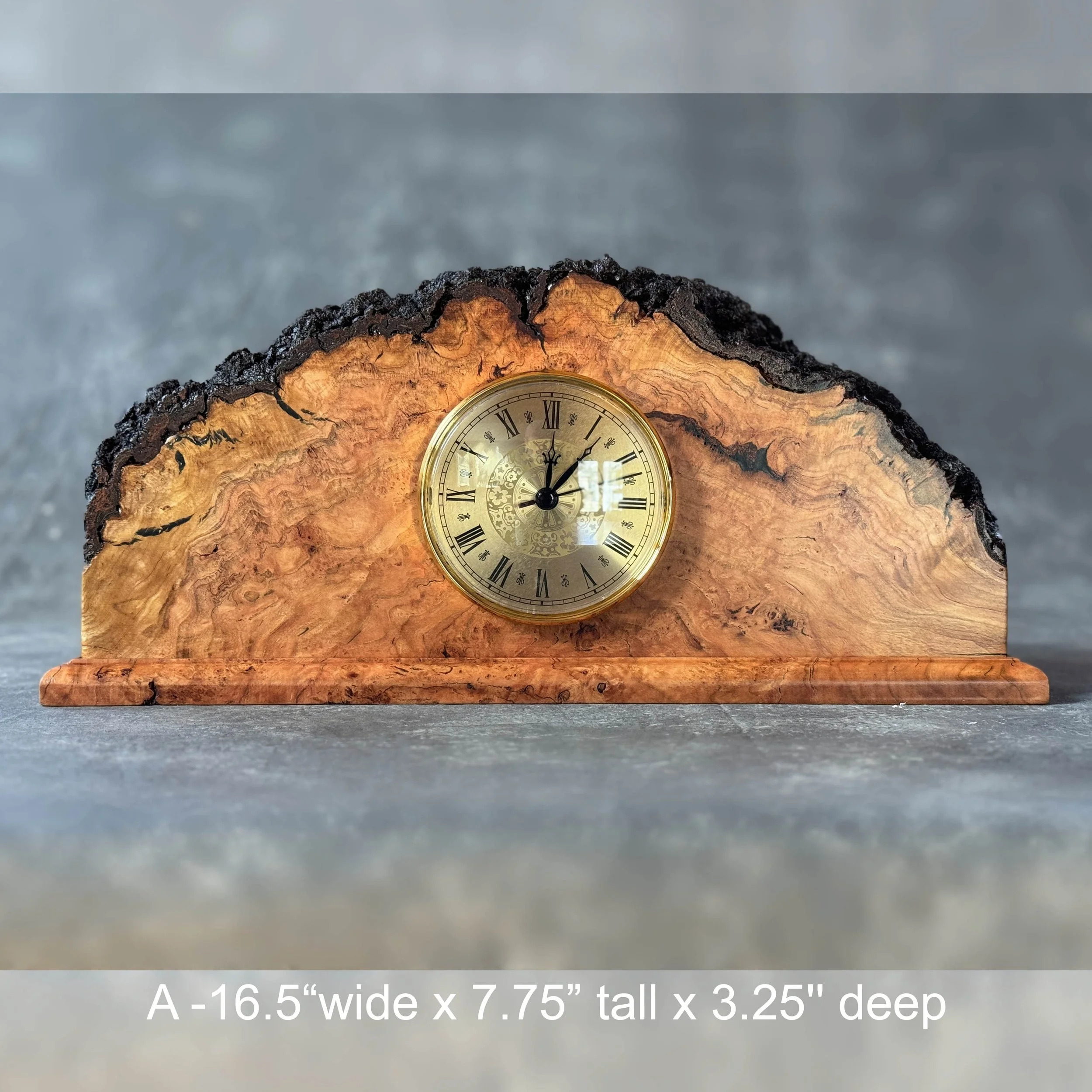 Rustic Cherry Burl Mantle Clock – Live edge — WEBER DESIGN Custom